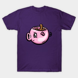 Piggy Pig Coffee Cup Cartoon Illustration T-Shirt